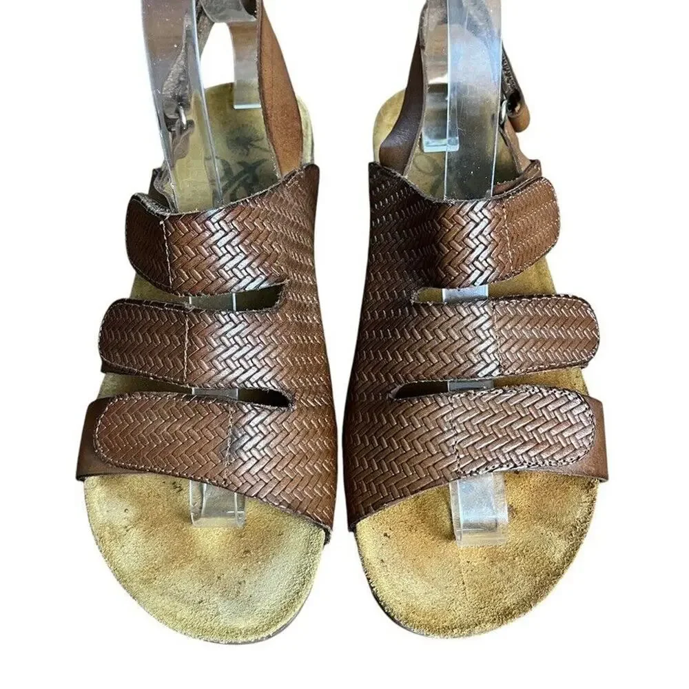OTBT Pricilla Wedge Sandals Rich Brown Leather Slingback Shoes Strappy sz 9